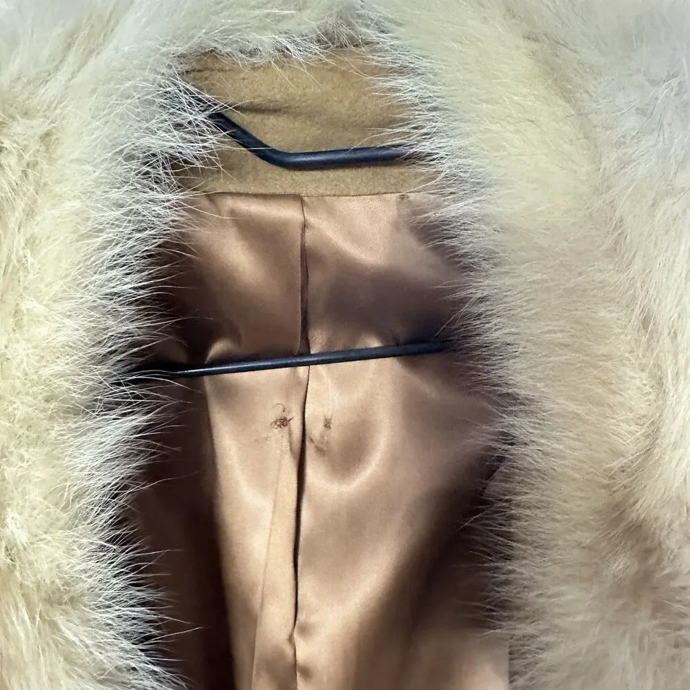 Vintage Regency Cashmere Coat Women Medium 70s Glam Fashion Fox Fur Long Brown - Picture 13 of 14